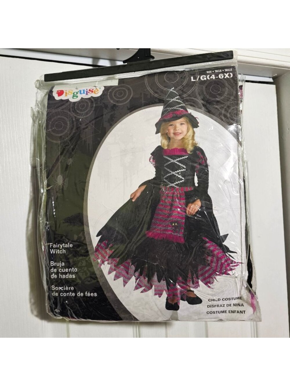 Fairytale Witch Costume Girls 4-6x Pretty Pink Dress Hat Halloween Disguise NEW